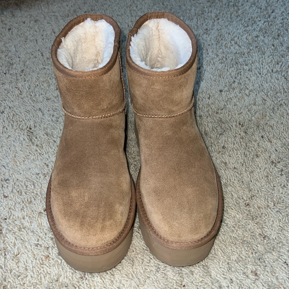 UGG platform ankle boots tan suede